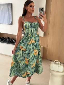 Robe midi bustier à motif floral et fruité parfaite pour les sorties décontractées