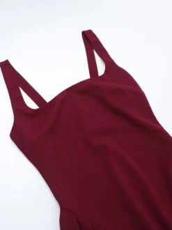 Robe midi à col carré pour femme - Robe plissée rétro trapèze - Idéale pour un cocktail de printemps 2026