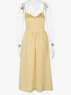 Robe midi corset pour femme - Robe d'été à fines bretelles style cottagecore - Robe d'invitée pour un mariage champêtre d'été 2026