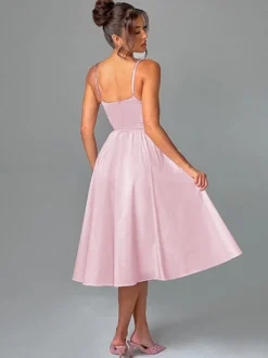Robe midi corset pour femme - Robe d'été à fines bretelles style cottagecore - Robe d'invitée pour un mariage champêtre d'été 2026