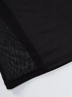 Robe midi de soirée noire sans manches transparente sexy semi-formelle