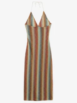 Robe midi dos nu en crochet color block pour femme style bohème chic