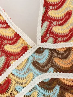 Robe midi dos nu en crochet color block pour femme style bohème chic