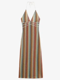 Robe midi dos nu en crochet color block pour femme style bohème chic