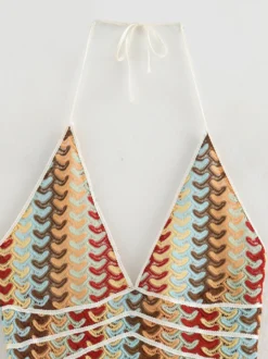 Robe midi dos nu en crochet color block pour femme style bohème chic