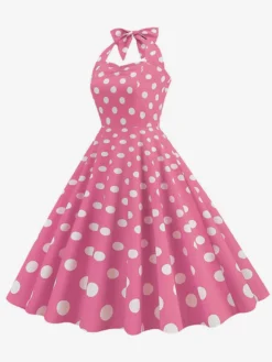 Robe midi dos nu rose à pois style vintage chic