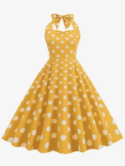 Robe midi dos nu rose à pois style vintage chic