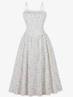 Robe midi d'été à bretelles fines et imprimé floral pour femme 2026