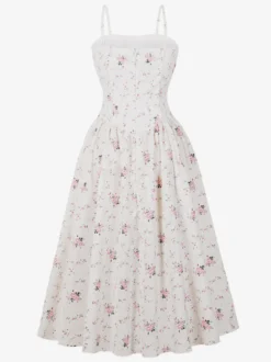 Robe midi d'été à bretelles fines et imprimé floral pour femme 2026