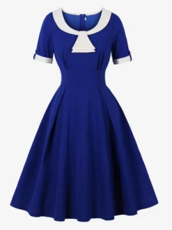 Robe midi d'été trapèze à col Peter Pan contrasté pour femme 2026
