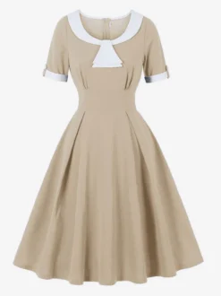 Robe midi d'été trapèze à col Peter Pan contrasté pour femme 2026