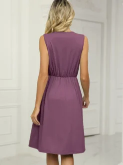Robe midi en dentelle à col V pour femme - Robe d'été trapèze sans manches avec poches - Tenue décontractée d'été 2026