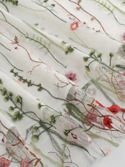 Robe midi fleurie vintage années 1950 pour femme - Robe de bal trapèze à manches courtes volantées en tulle brodé - Idéale pour un mariage d'été 2026