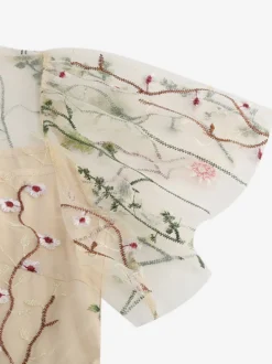 Robe midi fleurie vintage années 1950 pour femme - Robe de bal trapèze à manches courtes volantées en tulle brodé - Idéale pour un mariage d'été 2026