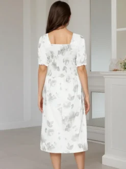 Robe midi fluide à col carré manches bouffantes et imprimé floral smocké Daily Dresses