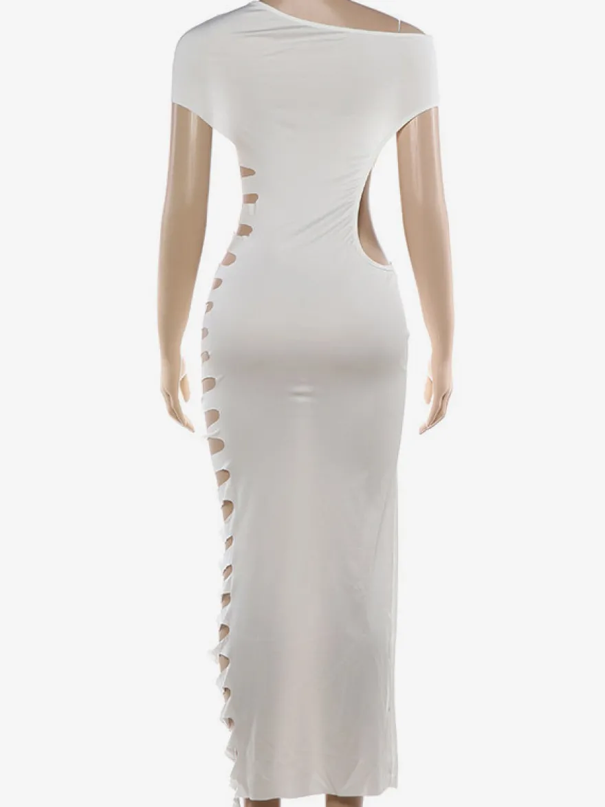 Robe midi moulante asymétrique à découpe sur le côté robe de soirée sexy