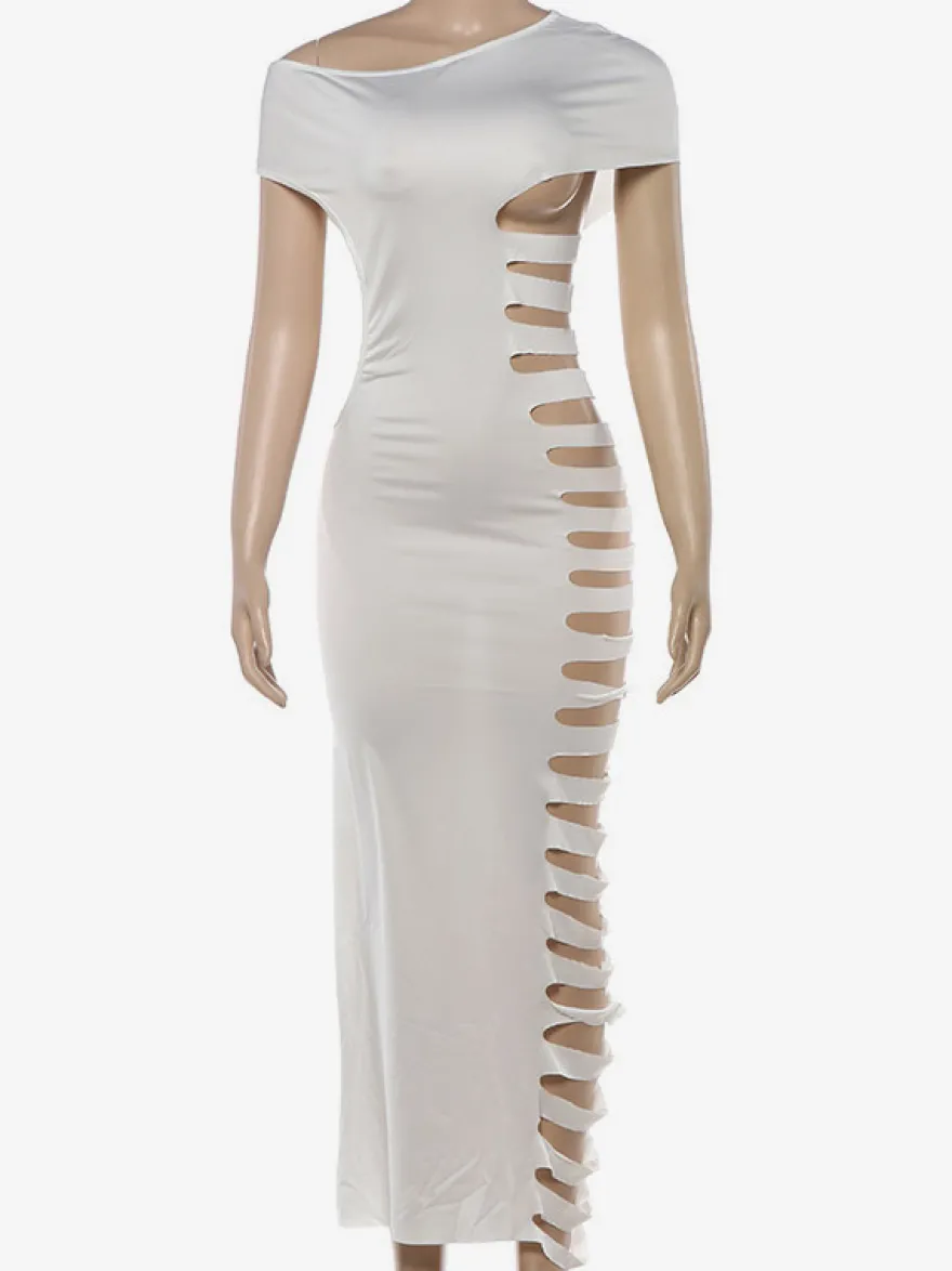 Robe midi moulante asymétrique à découpe sur le côté robe de soirée sexy