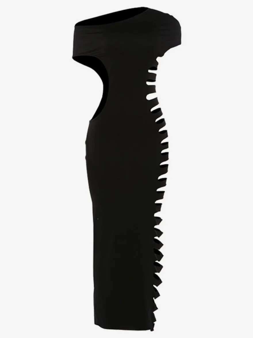 Robe midi moulante asymétrique à découpe sur le côté robe de soirée sexy