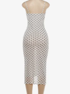 Robe midi moulante à pois et bretelles spaghetti décolleté cœur Daily Dresses