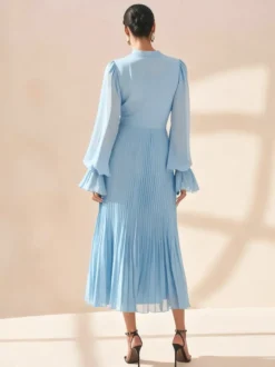Robe midi plissée élégante pour femme - Robe en mousseline à volants superposés - Tenue d'invitée de mariage printanier 2026