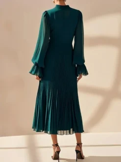 Robe midi plissée élégante pour femme - Robe en mousseline à volants superposés - Tenue d'invitée de mariage printanier 2026