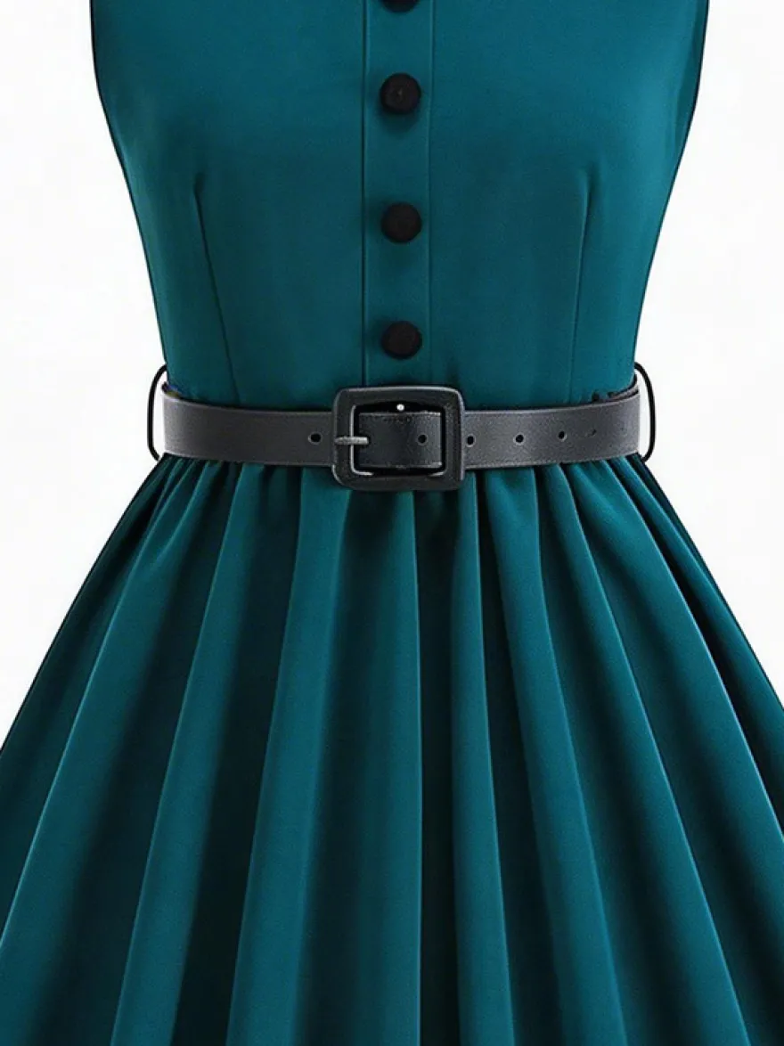 Robe midi rouge vintage chic cintrée à la taille