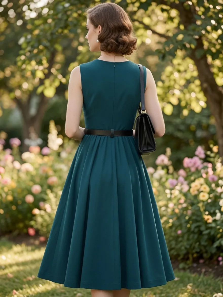 Robe midi rouge vintage chic cintrée à la taille
