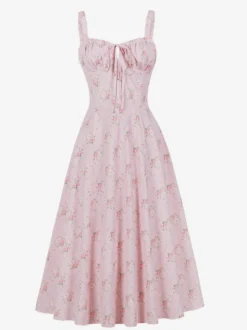 Robe midi trapèze sans manches à imprimé floral et buste froncé pour femme 2026