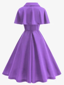 Robe midi vintage années 50 avec cape pour femme coupe trapèze style patineuse - Idéale pour une soirée rétro d'été 2026
