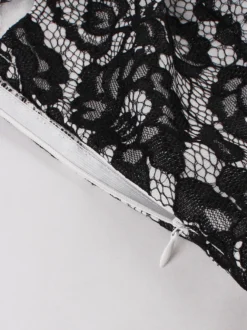 Robe midi vintage en dentelle florale pour femme épaules dénudées sans manches dos lacé coupe trapèze