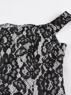 Robe midi vintage en dentelle florale pour femme épaules dénudées sans manches dos lacé coupe trapèze