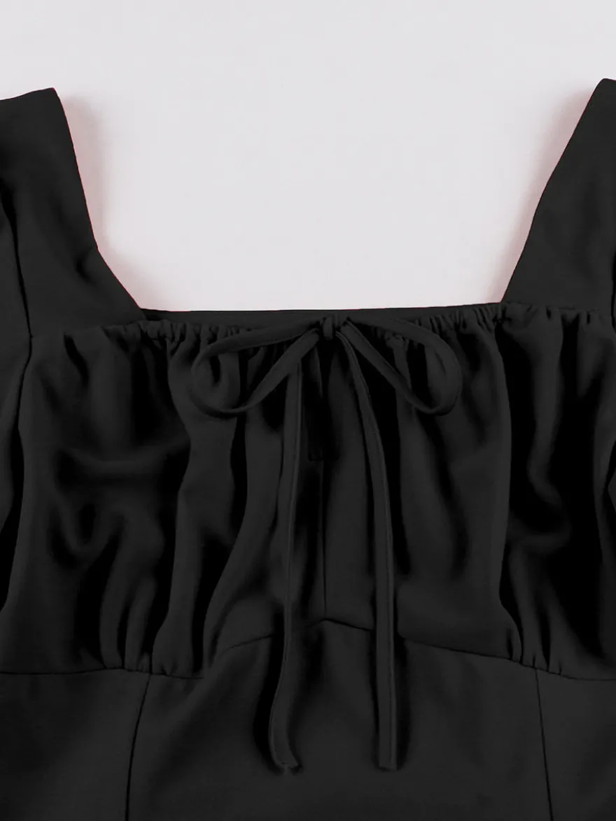 Robe midi vintage noire à col carré pour l'été 2026