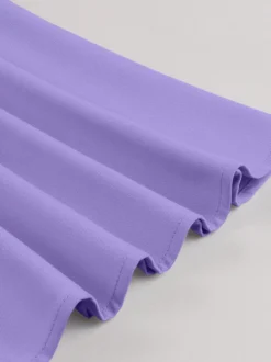 Robe midi vintage violette à col contrastant manches courtes et ceinture coupe trapèze
