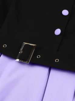 Robe midi vintage violette à col contrastant manches courtes et ceinture coupe trapèze