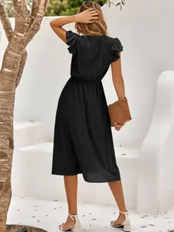 Robe Mi-longue Décontractée À Col En V Manches Courtes Robe Vert Sauge
