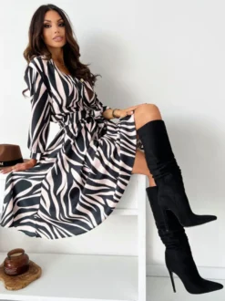 Robe Mi-longue Décontractée À Imprimé Floral Manches Mi-Longues