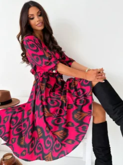 Robe Mi-longue Décontractée À Imprimé Floral Manches Mi-Longues