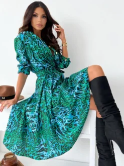 Robe Mi-longue Décontractée À Imprimé Floral Manches Mi-Longues