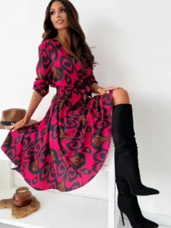 Robe Mi-longue Décontractée À Imprimé Floral Manches Mi-Longues