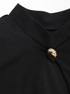 Robe mini découpée pour femme - Robe moulante noire élégante à manches longues et boutons dorés - Idéale pour une soirée printanière en club (2026)
