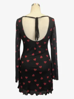 Robe mini dos nu à imprimé cœur et manches longues pour femme 2026