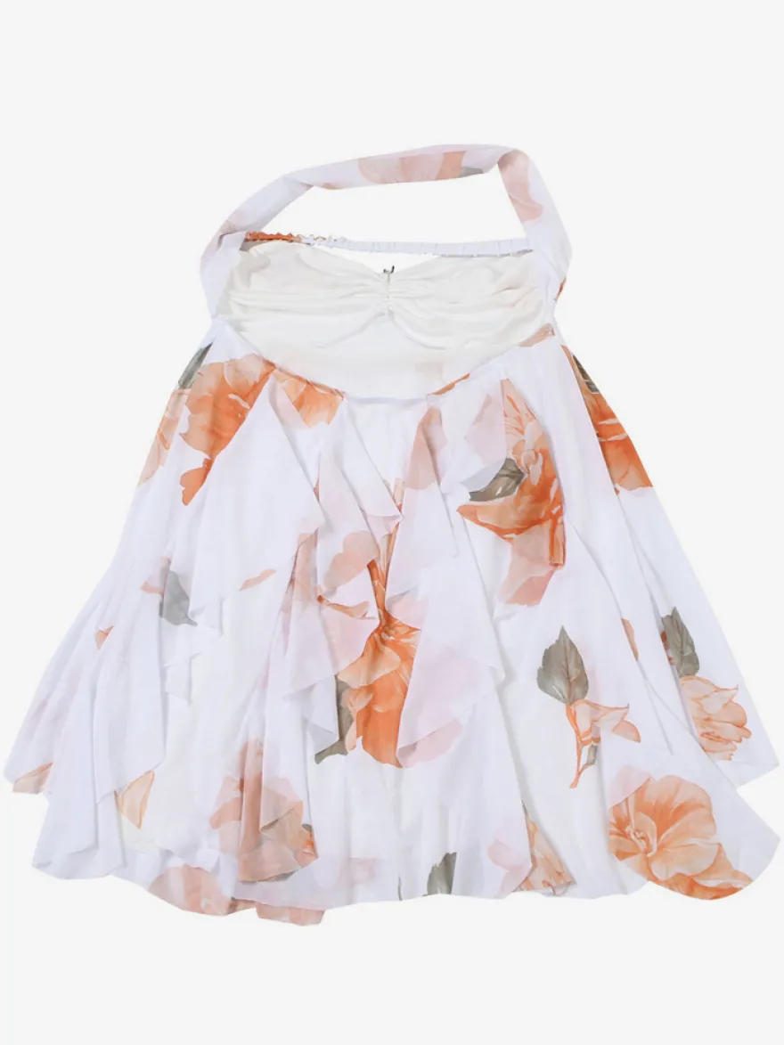 Robe mini dos nu à motif étoile de mer pour femme - Robe de soirée fluide en mousseline à volants et ourlet froncé Fairycore - Collection été plage 2026