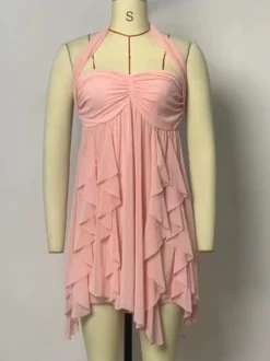 Robe mini dos nu à motif étoile de mer pour femme - Robe de soirée fluide en mousseline à volants et ourlet froncé Fairycore - Collection été plage 2026