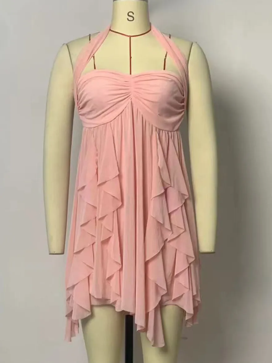 Robe mini dos nu à motif étoile de mer pour femme - Robe de soirée fluide en mousseline à volants et ourlet froncé Fairycore - Collection été plage 2026