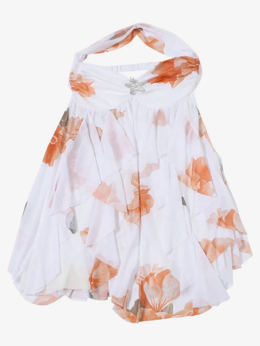Robe mini dos nu à motif étoile de mer pour femme - Robe de soirée fluide en mousseline à volants et ourlet froncé Fairycore - Collection été plage 2026