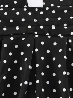 Robe mini dos nu à pois vintage pour femme - Robe d'été noire rétro à découpe en forme de goutte et col croisé - Idéale pour une soirée entre filles en 2026