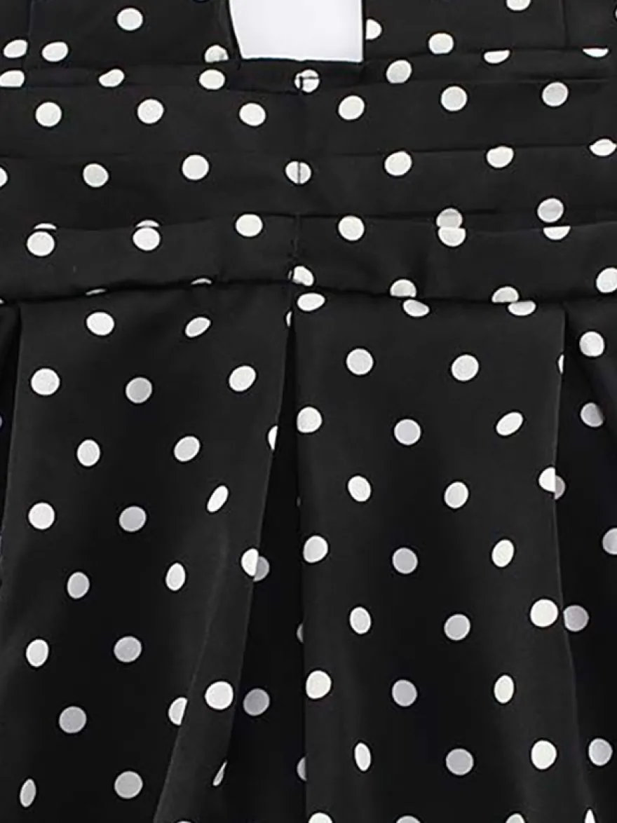Robe mini dos nu à pois vintage pour femme - Robe d'été noire rétro à découpe en forme de goutte et col croisé - Idéale pour une soirée entre filles en 2026