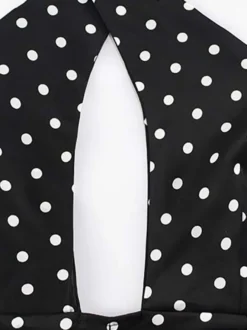 Robe mini dos nu à pois vintage pour femme - Robe d'été noire rétro à découpe en forme de goutte et col croisé - Idéale pour une soirée entre filles en 2026