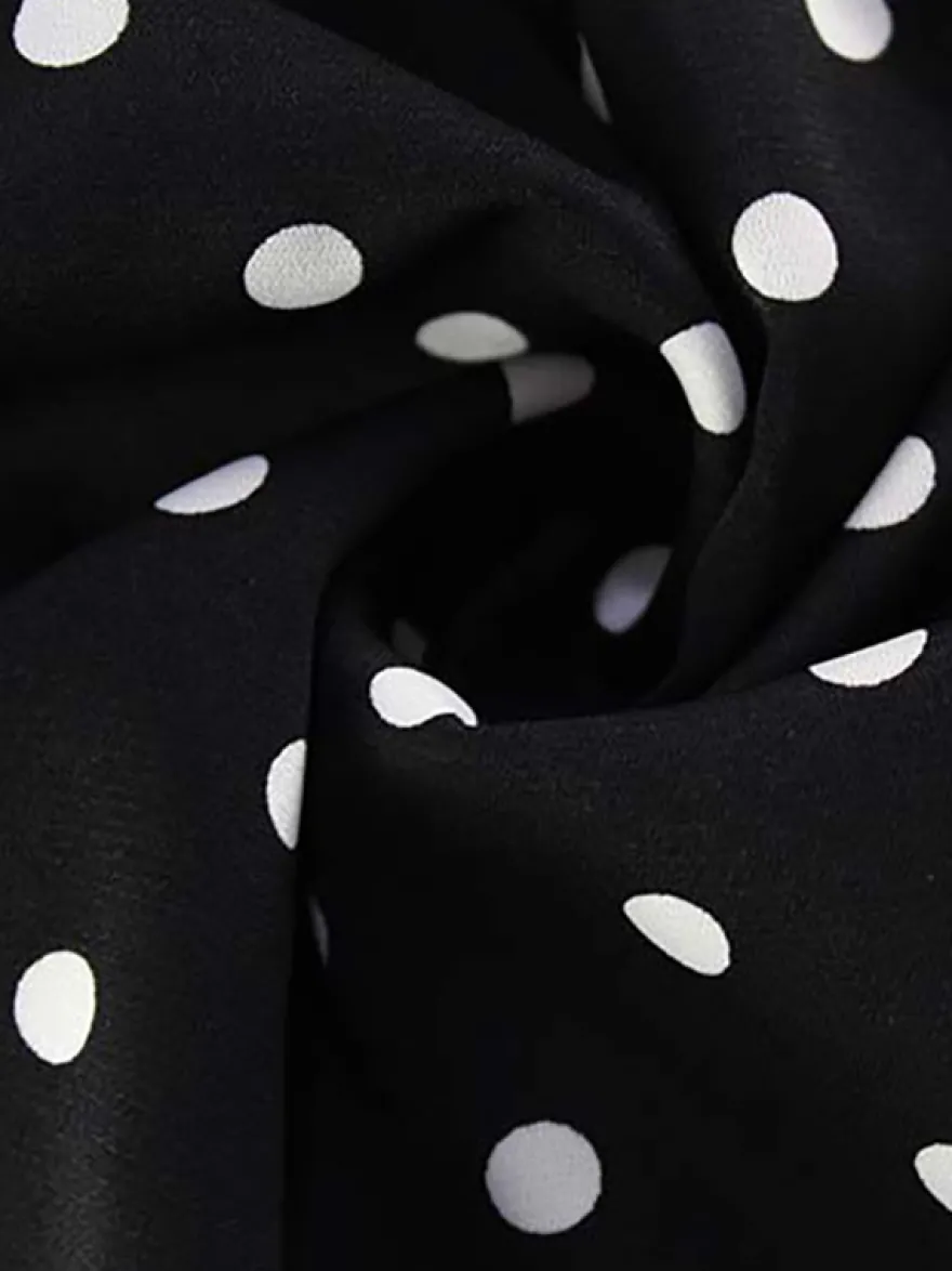 Robe mini dos nu à pois vintage pour femme - Robe d'été noire rétro à découpe en forme de goutte et col croisé - Idéale pour une soirée entre filles en 2026