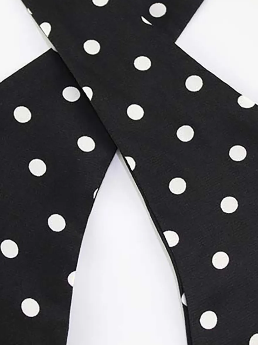 Robe mini dos nu à pois vintage pour femme - Robe d'été noire rétro à découpe en forme de goutte et col croisé - Idéale pour une soirée entre filles en 2026